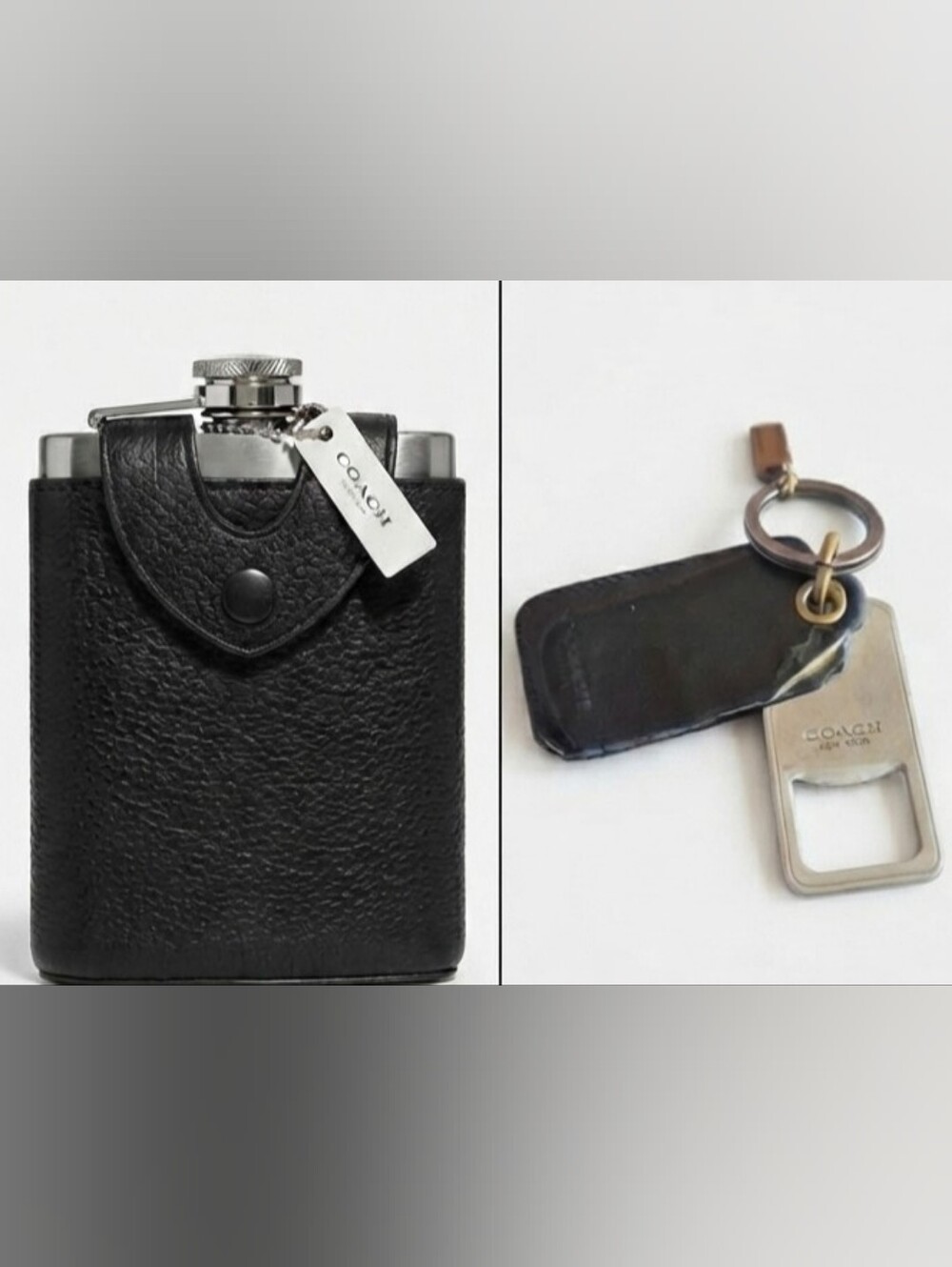 Coach Leather Stainless Steel Flask 6 Oz + Leather Key Chain/bottle Opener